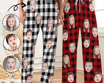 Custom Face Pajama Pants, Christmas Gift, Unisex Pants, Custom Cat Dog Face Pajama Pants, Kid Face Plaid Family Bottom, Gift for Her/Him