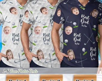 Custom Face for Golfer, Best Dad By Par Shirt, Short Sleeve Golf Shirt Gift for Husband, Father, Golf Player, Custom Shirt with Face for Men
