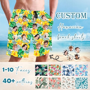 Aangepaste herenzwembroek met gezicht, gepersonaliseerde foto Hawaiiaanse strandshorts, herenzwemshorts voor hem, perfect voor reizen, feestjes/vakanties