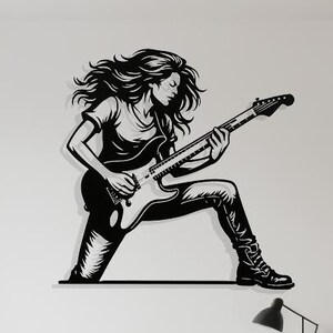 Guitar Girl Metal Wall Art, Rock Music Metal Decor, Music Lover Gift, Guitarist Wall Sign, Birthday Gift for Musicians