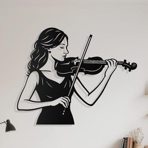 Violinist Metal Wall Art, Musician Woman Decor, Elegant Music Wall Sculpture, Gift for Music Lovers