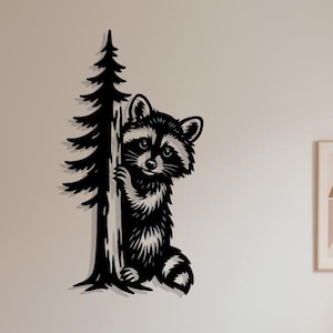 Cute Raccoon Metal Wall Art – Woodland Animal Decor for Kids Room | Nature-Inspired Gift | Rustic Cabin Wall Accent