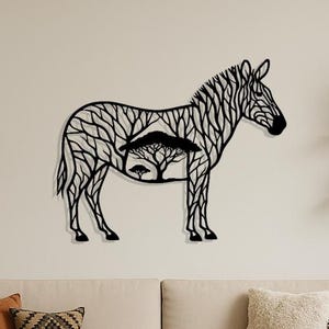 Geometric Zebra Wall Art | African Safari Metal Decor | Modern Nature Animal Silhouette, Safari Lovers Decor, Zebra Metal Wall Art