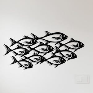 Modern Metal Fish School Wall Art | Minimalist Nautical Decor for Living Room or Beach House | Ocean Theme Metal Wall Hanging | Unique Gift