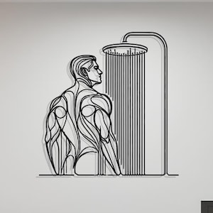 Modern Masculine Shower Wall Art – Metal Line Art Sculpture | Minimalist Man Bathroom Decor | Unique Gift for Him
