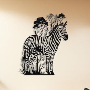 Zebra Forest Metal Wall Art – Wildlife Silhouette Nature Decor for Modern and Rustic Interiors, Tree Zebra, Modern Home Decor