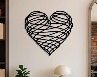 Wire Heart Metal Wall Art – Abstract Modern Love Decor, Minimalist Black Line Hanging