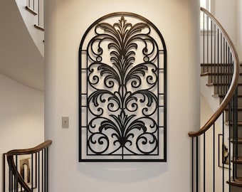 Arco ornamental de metal para pared - Decoración vintage con detalles ornamentales - Elegante panel floral de diseño clásico
