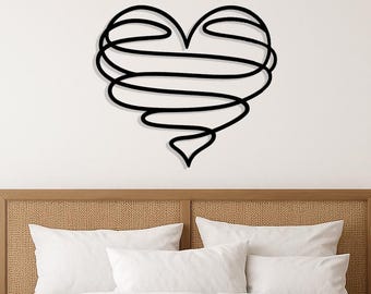 Modern Heart Metal Wall Art - Minimalist Love Line Art - Romantic Wall Decor for Bedroom, Wife birthday gift idea, Anniversay gift for wife