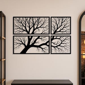 Tree Metal Wall Decor Set, Modern Metal Wall Decor for Living Room, Large Tree Wall Art for Indoor, 4 Piece Modern Nature Silhouette