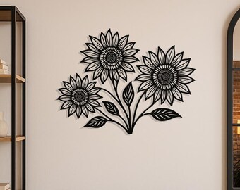 Flowers Metal Wall Decor, Metal Sunflower Wall Art, Wildflower Design for Aesthetic Interiors, Modern Above Bed Decor for Bedroom