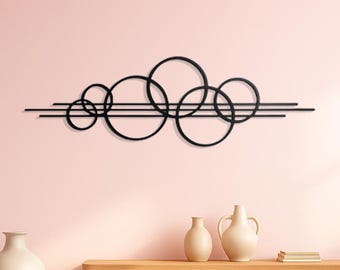 Modern Geometric Circle Metal Wall Art – Minimalist Black Wall Decor for Living Room, Abstract Metal Wall Art, Mid Century Modern Decor