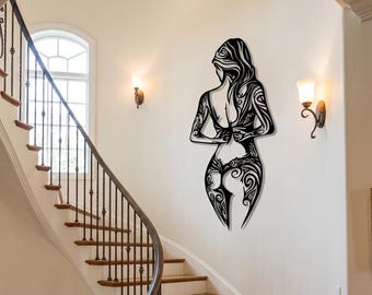 Female Body Metal Wall Art - Abstract Woman Silhouette Decor - Modern Minimal Line Sculpture Design