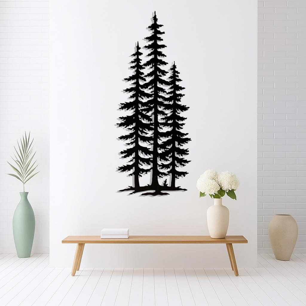 Pine Tree Metal Wall Decor, Forest Silhouette Art, Rustic Nature Accent ...