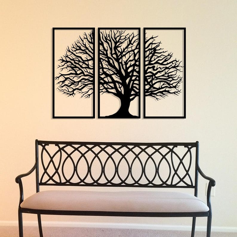 Tree of Life Metal Wall Art Set – 3 Panel Tree Wall Decor – Modern ...