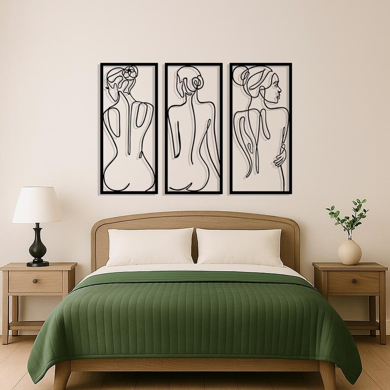Abstract Female Line Art Metal Wall Decor Set, Minimalist Panel Accent ...