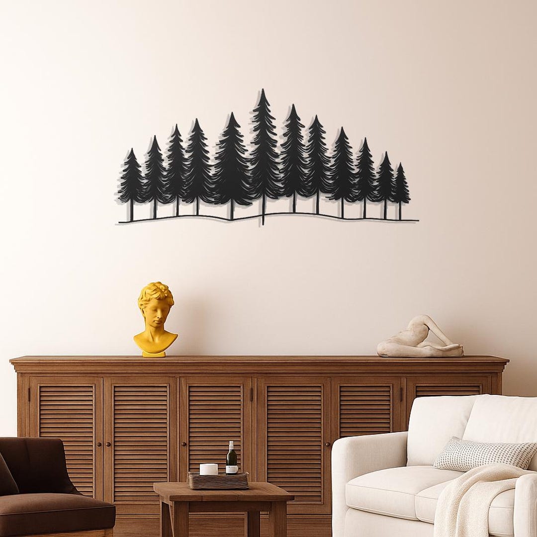 Pine Tree Forest Metal Wall Art – Rustic Nature Silhouette for Cabin ...