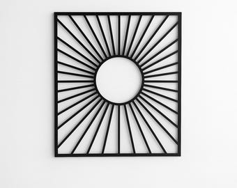Sunburst Metal Wall Art – Modern Geometric Laser Cut Wall Decor – Minimalist Black Wall Sculpture, Modern Sun Decor