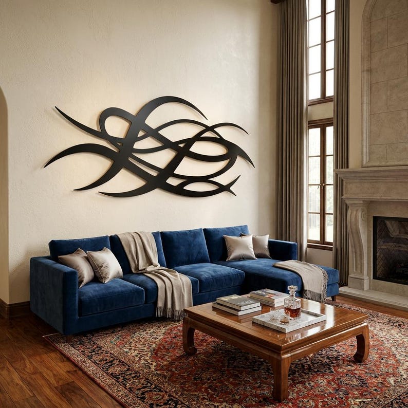 Abstract Metal Wall Art, Modern Luxury Sculpture, Large Black Decor