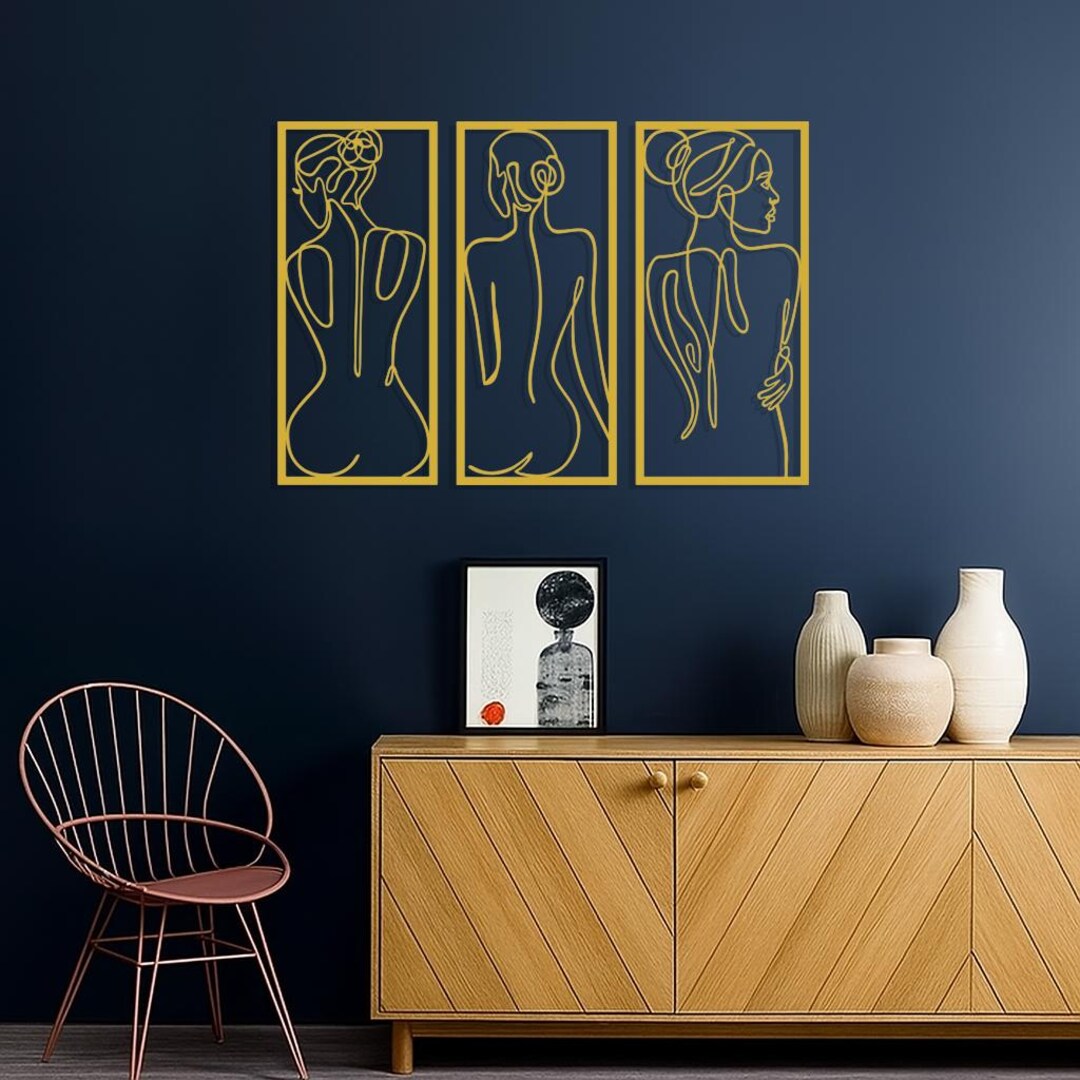 Abstract Female Line Art Metal Wall Decor Set, Minimalist Panel Accent ...