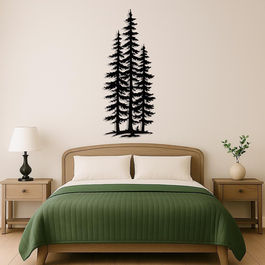Pine Tree Metal Wall Decor, Forest Silhouette Art, Rustic Nature Accent ...