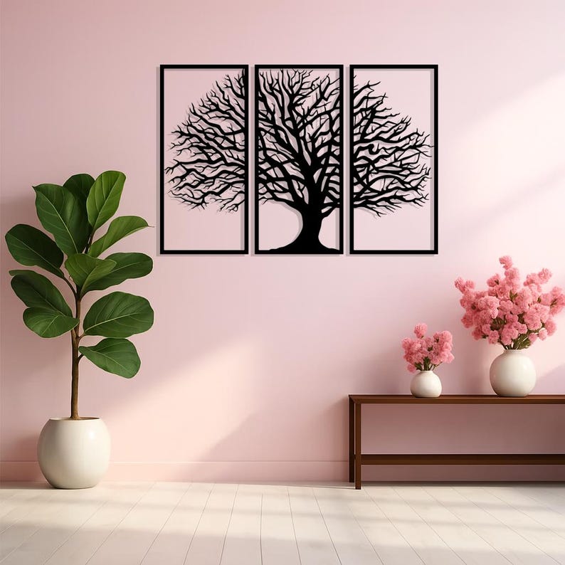 Tree of Life Metal Wall Art Set – 3 Panel Tree Wall Decor – Modern ...
