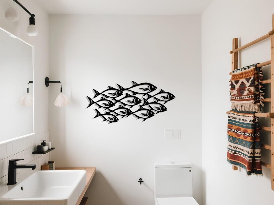 Décoration Murale En Métal école De Poissons - Art Moderne Pour Maison Côtière, Déco Plage Ou Nautique