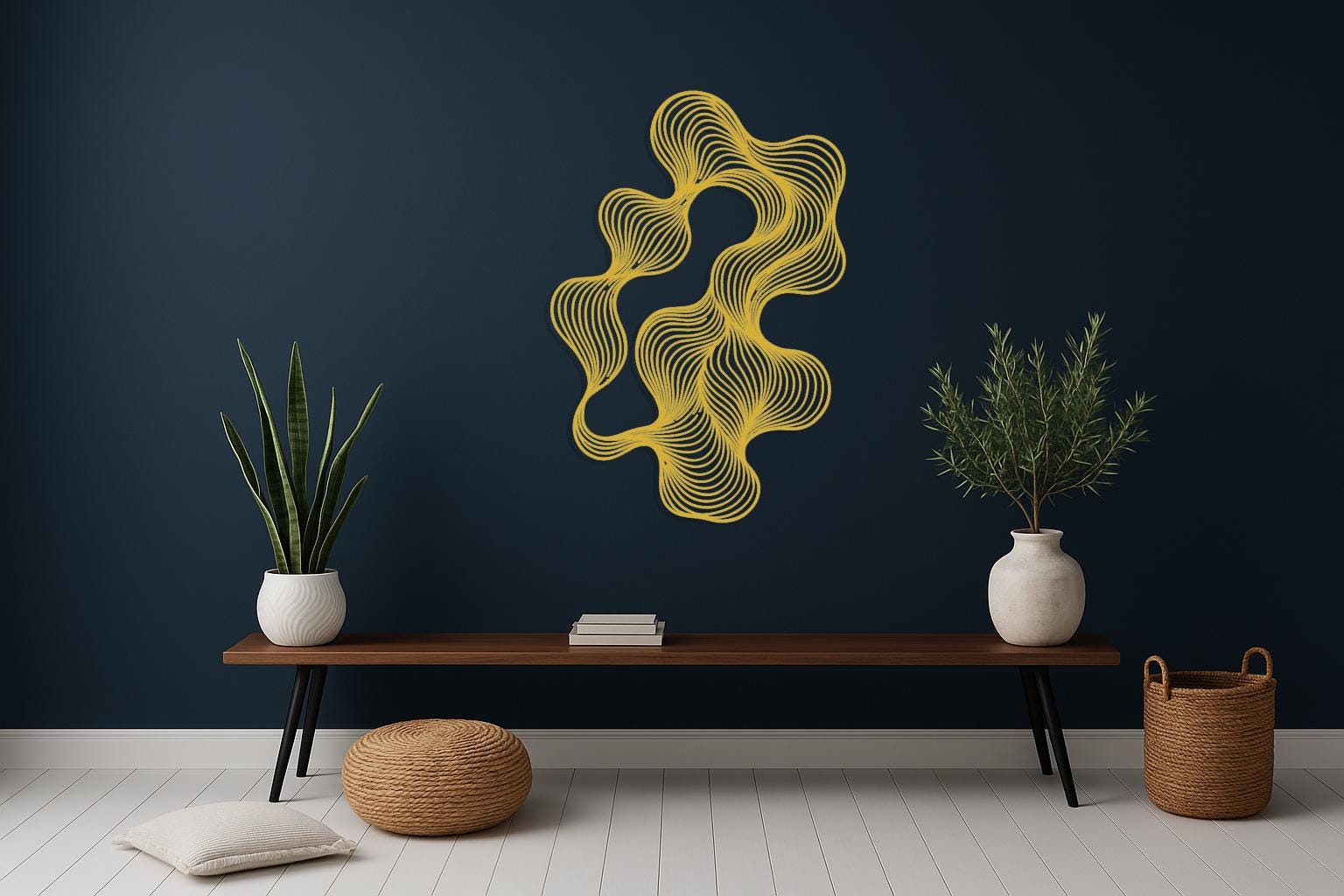 Abstract Flow Line Metal Wall Art - Modern Black Wire Sculpture ...