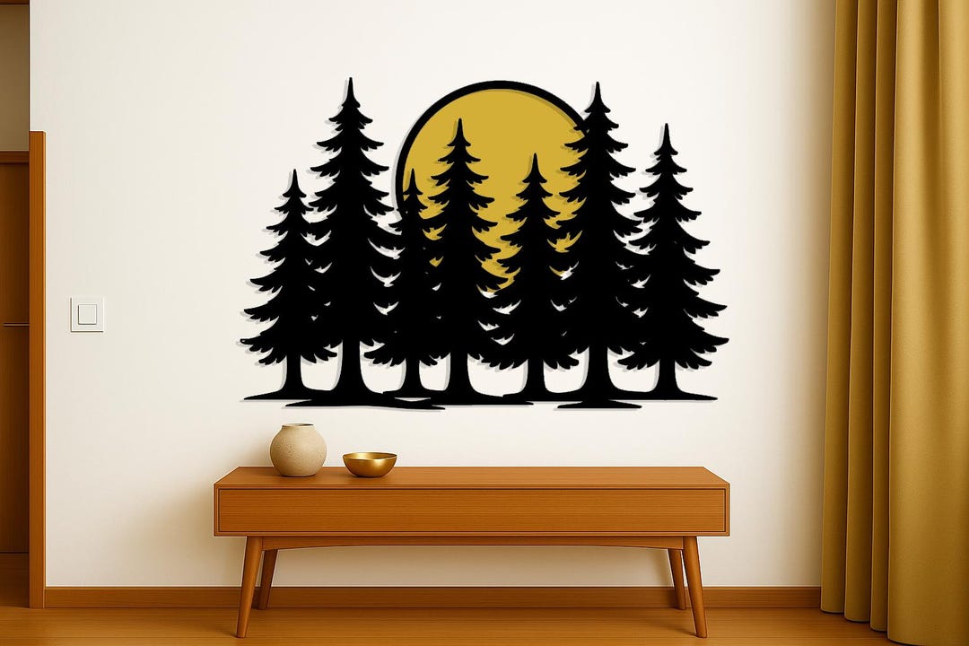 Forest Metal Wall Art With Sun – Pine Tree Silhouette Wall Decor ...