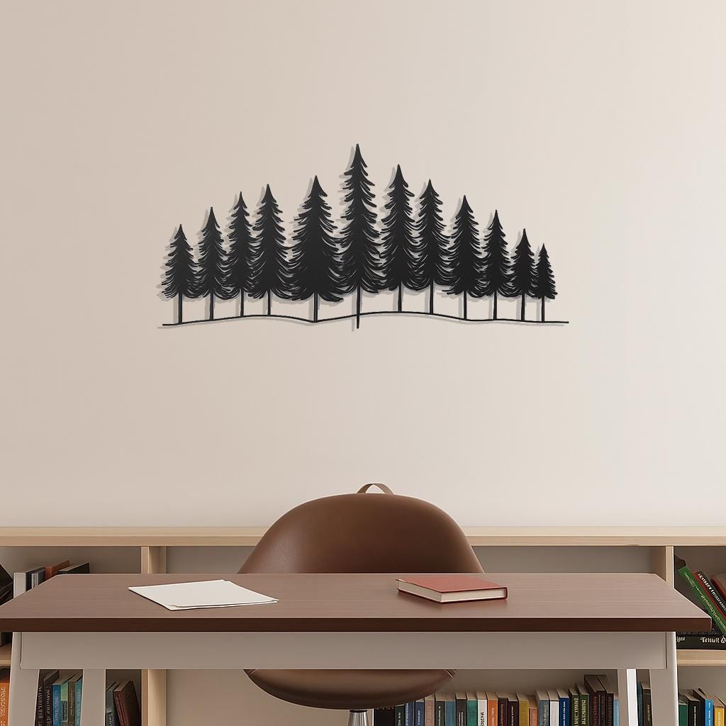 Pine Forest Metal Wall Art - Nature Landscape Decor - Rustic Tree ...