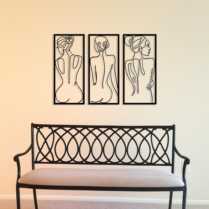 Abstract Female Line Art Metal Wall Decor Set, Minimalist Panel Accent ...