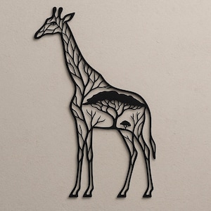 African Giraffe Metal Wall Art – Safari Wildlife Decor for Nature Inspired Modern Spaces, Safari Giraffe Decor, Tree Giraffe Decor
