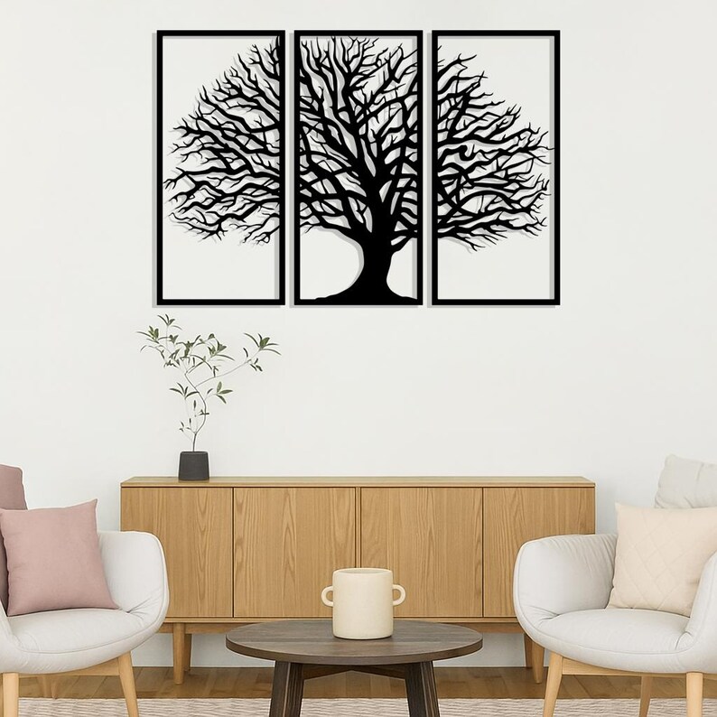 Tree of Life Metal Wall Art Set – 3 Panel Tree Wall Decor – Modern ...