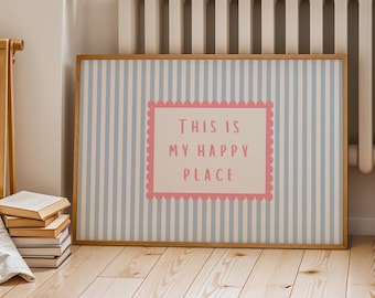 This Is My Happy Place Print, Blue and Pink Wall Art, Soft Colour Art, Pastel Print, Home Decor, Horizontal Print, Digital Download