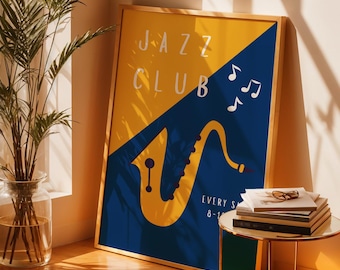 Retro Jazz Club Saxophone Print, Mid-Century Modern Art (Digital Print)