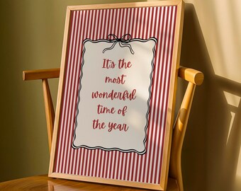 It's The Most Wonderful Time Of The Year Print, Christmas Decor, Red Festive Mood, Cosy Wall Art, Holiday Decor, Digital Download