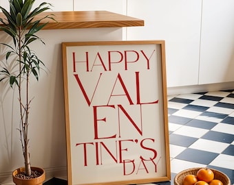 Happy Valentine's Day Print, Valentine's Day Decoration, Romantic Wall Art, Valentine's Day Poster, Cute Wall Art, Digital Print