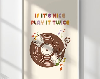 If It's Nice Play It Twice, Music Wall Art, Retro Vibes, 70s Art, Trendy Wall Art, Retro Vinyl Poster, Printable Wall Art, Digital Print
