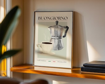 Buongiorno Coffee Wall Art, Coffee Poster, Kitchen Art Print, Coffee Bar Sign, Espresso Art, Coffee Gift For Coffee Lover, Digital Print