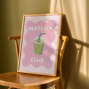 Cute Matcha Club Print, Matcha Wall Art, Trendy Matcha Poster, Pink Decor, Coffee Bar Decor, Kitchen Art, Green Tea Art, Digital Download