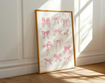 Pink Bows Wall Art, Coquette Room Decor, Aesthetic Print, Preppy Poster, College Apartment Decor, Room Decor, Trendy Poster, Digital Print