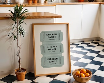 Retro Kitchen Dance Ticket Print, Kitchen Print, Retro Kitchen Wall Art, Home Decor, Trendy Green Wall Art, Digital Download