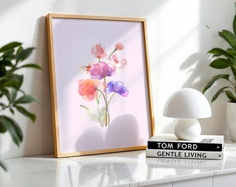 Vintage Floral Print, Soft Pink Botanical Art (Digital Print)