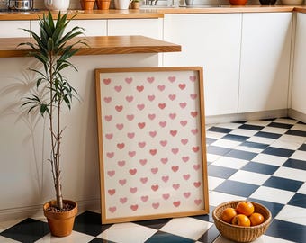 Red and Pink Hearts Print, Cute and Aesthetic Poster (Digital Download, Vertical)