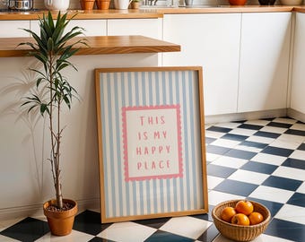 This Is My Happy Place Print, Blue Pink Pastel Art (Digital Download)