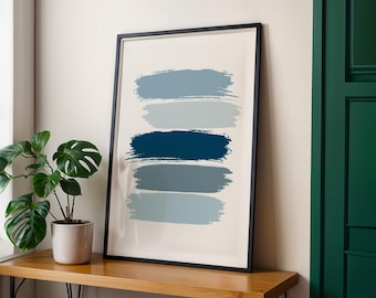 Shades of Blue Wall Art, Abstract Wall Art, Blue Brush Strokes, Minimalist Printable Art, Soothing Art, Digital Print, Printable Home Decor