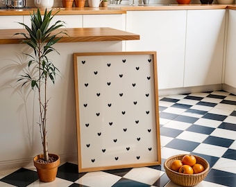 Beige and Black Hearts Print, Neutral Aesthetic Poster (Digital Download, Vertical)