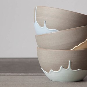 Stoneware bowl with blue drips , Ceramic bowl , Handmade ceramic bowl , Coffee bowl , Pottery bowl image 3