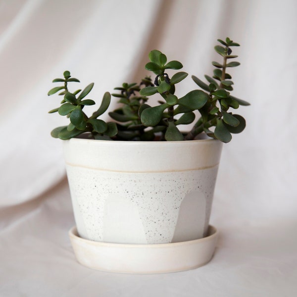 Handmade ceramic plant pot | Pottery planter with saucer | White planter
