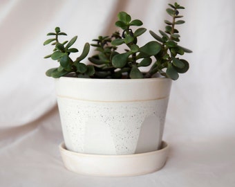 Handmade ceramic plant pot | Pottery planter with saucer | White planter